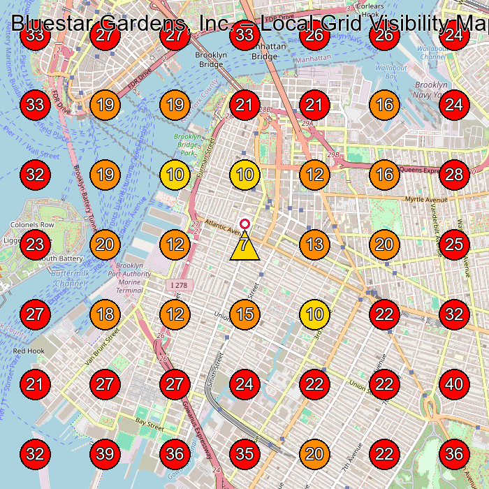 Bluestar Gardens, Inc. GeoGrid visibility map for Landscape Designer in Brooklyn